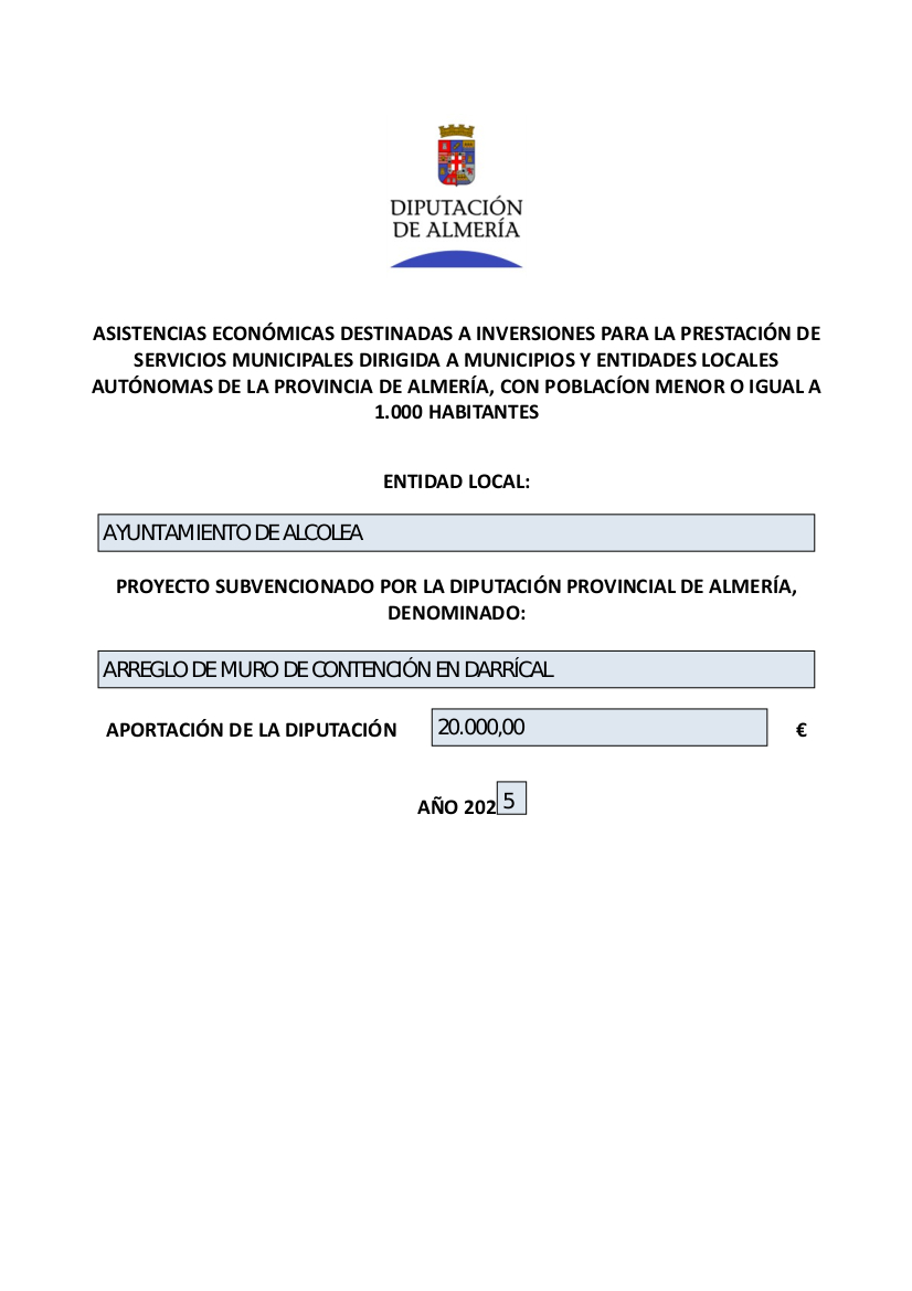 ayuntamiento, obras, alcolea, asistencia, económica, diputación, almería